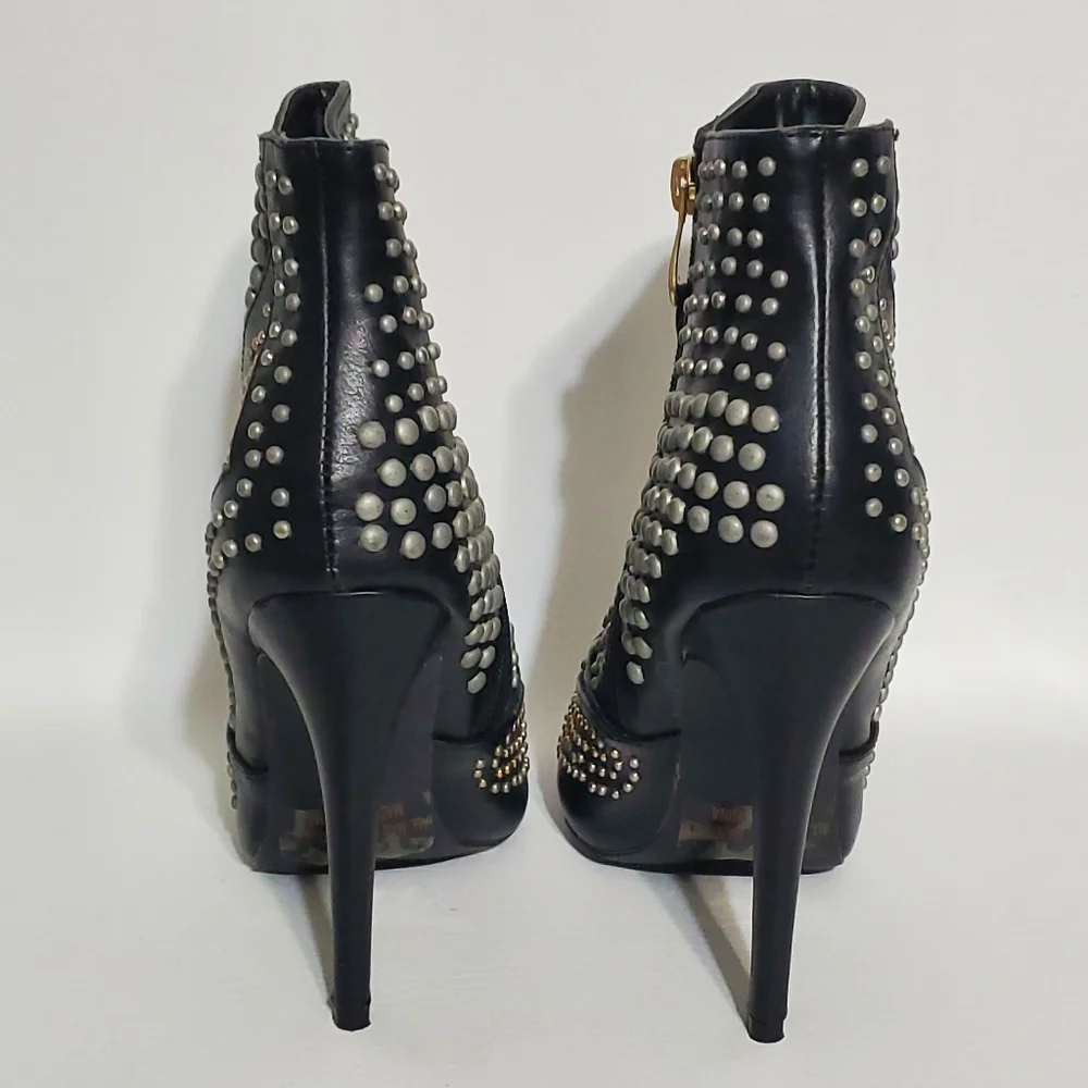 Liliana Studded Black and Silver Heeled Boots Women's Size 5.5 - Picture 3 of 8